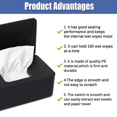 NOVWANG Wipes Dispenser, Baby Wipe Holder, Refillable Container for Bathroom Wipes, Black