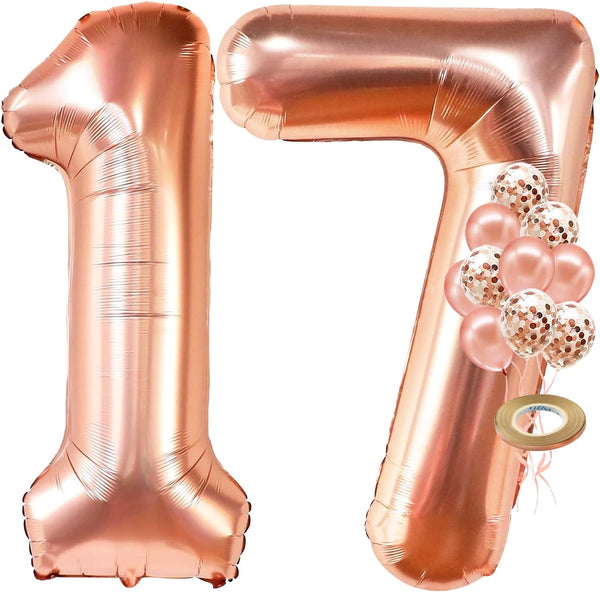KatchOn Giant Rose Gold 17 Balloon Numbers, 40 Inch Birthday Balloons Set for Happy 17th Birthday Decorations