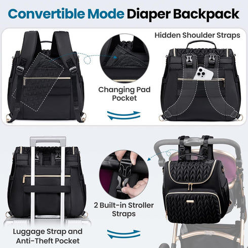 Tealari 4 1 Backpack,Waterproof Backpack,Stroller in Convertible Diaper Bag Baby Diaper Bag with Changing Pad,Converts
