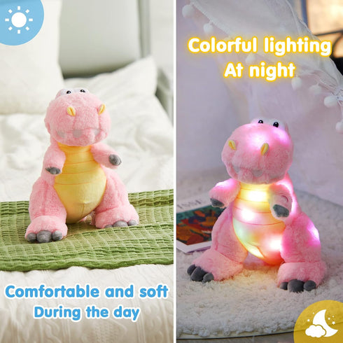 13'' Houwsbaby Glowing LED T-Rex Dinosaur Light Up Stuffed Animal Soft Colorful Plush Toy Hugging Present for Kids Boys
