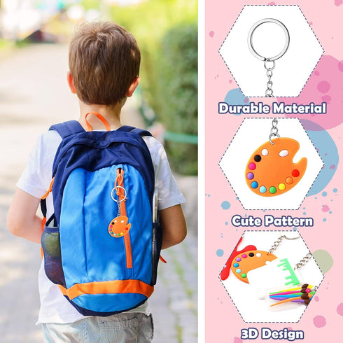 Tudomro Art Paint Party Favors Keychain, Paint Splatter Palette Brush Keychain for Kids