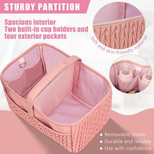 HLWDFLZ Baby Diaper Caddy Organizer - Large diaper basket with Adjustable Shoulder Strap, Portable Car Travel Tote Bag