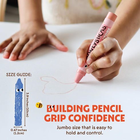 (24 Pack) 100% 24 3-5, 4-8 Honeysticks Jumbo Crayons - Non Toxic Crayons - Pure Beeswax and Food Grade Colors - Bright