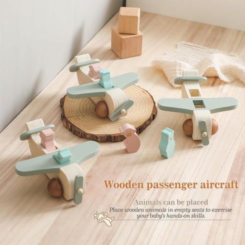 Set Set ibwaae Wooden Airplane Toys for Toddlers, Air Transport Vehicles Play Baby Push Car Toys for Babies Montessori