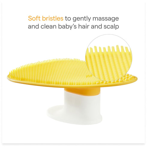 Munchkin Squeeze & Scrub Silicone Baby Bath Brush with Soap and Shampoo Dispenser - Soft & Gentle Bristles, Great