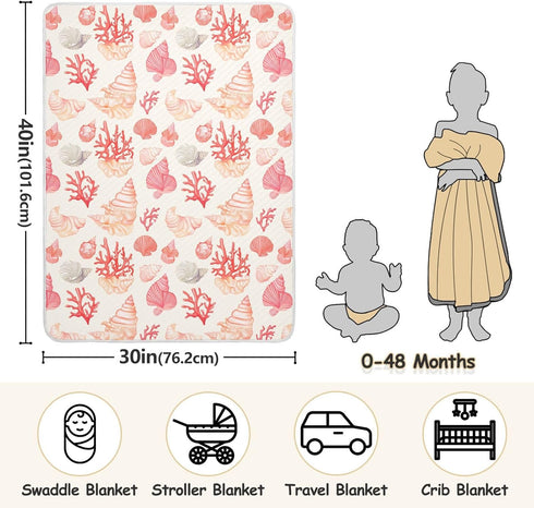 KICPOAY Coral Seashell Light Pink Baby Swaddle Blanket for Boys and Girls, Muslin Baby Receiving Swaddle Blanket, Soft