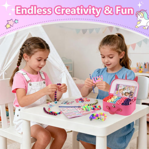 8-12, 1200 6 7 8 9 10 11 12 13 Bracelet Making Kit Gift for Girls Ages Colorful Elastic Cloth Rubber Loom Bands Weaving