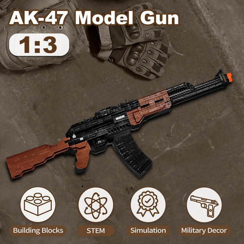 Set 630 Bricks,1:3 AK-47 Building Blocks Gun PCS Mini Model Gun, DIY Assembling Guns Building Toys for Boys Kids