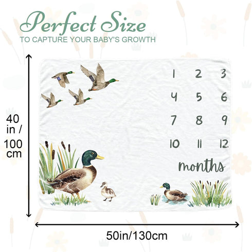 Mallard Duck Baby Monthly Blanket for Boy & Girls, Newborn Month Blanket, Soft Flannel Photography Background Prop
