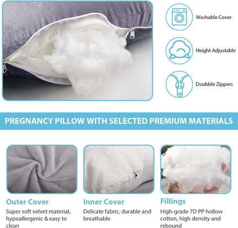BATTOP Pregnancy Pillow for Sleeping,Full Body Maternity Pillow with Removable Washable Cover,Support