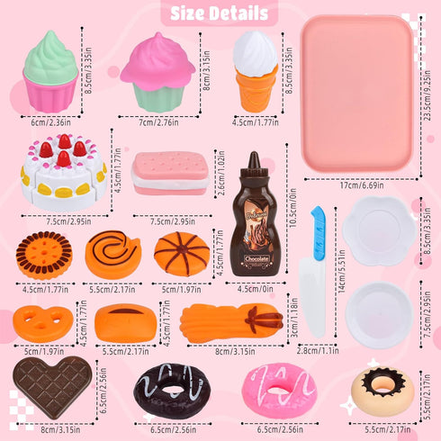 Fegalop Set 21PCS Sets Play Food for Kids, Pretend Dessert Food Toys with Cutting Toys Ice Cream and Cake,Plastic