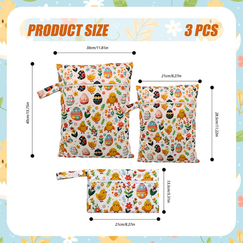 Ksheria 3pcs Cloth Diaper Wet Dry Bags Waterproof Reusable with Two Zippered Pockets Travel Beach Pool Daycare Soiled