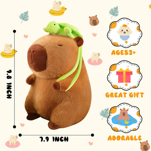 9.8in Capybara Plush, Cute Stuffed Animals with Turtle Backpack, Kawaii Plushie Toys for Kids