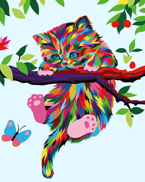 Elftoyer Paint by Numbers for Kids & Beginners - DIY Canvas Painting Gift Kits, Colorful Cats and Butterflies 16 x 20