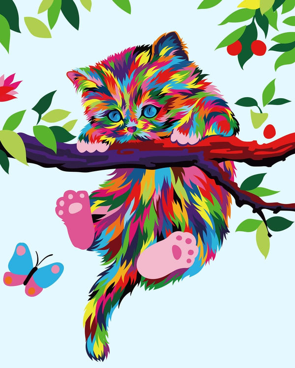 Elftoyer Paint by Numbers for Kids & Beginners - DIY Canvas Painting Gift Kits, Colorful Cats and Butterflies 16 x 20