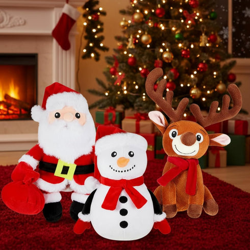 Poen 3 11 Inch Set Pcs Christmas Stuffed Animals Santa Claus Snowman Reindeer Plush Pillow, Christmas Plush Doll Toys