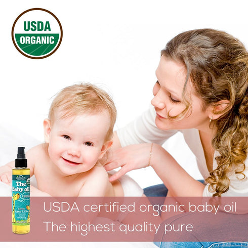 5 Oz US Organic Baby Oil with Calendula, Jojoba, and Olive Oil with Vitamin E, USDA Certified Organic, No Alcohol