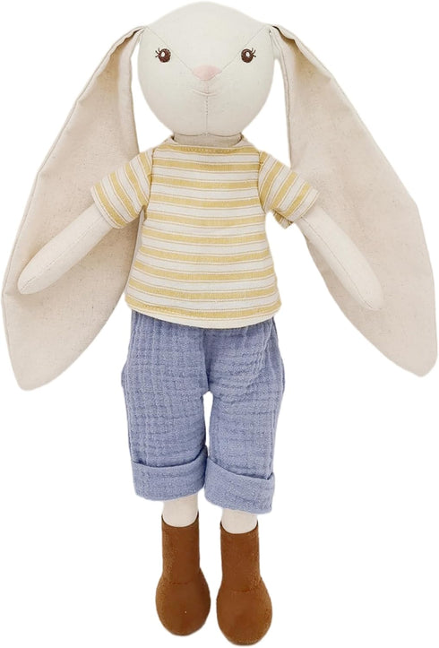 15" Bunny Stuffed Animals for Baby, Plush Doll Wearing Striped T-Shirt and Pants, Gift for 3-5 Year Old Girls