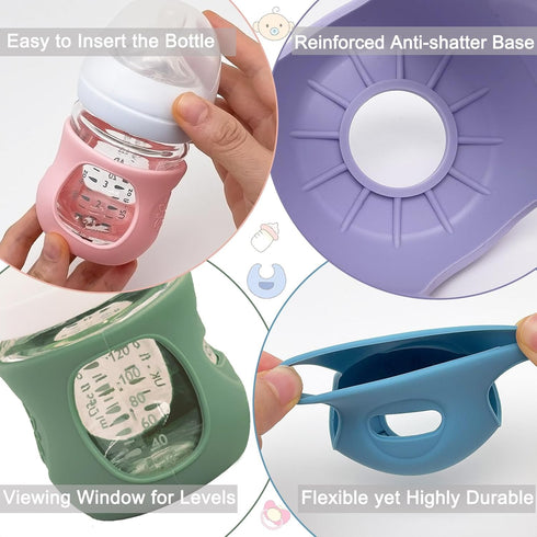 Kingwi 4 Pack 4 OZ) Silicone Sleeves for Avent Natural Glass Baby Bottles, Anti Breakage Bottle Holder, Compatible