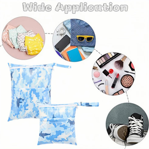 TSD 2-Pack Baby Wet Dry Bags Waterproof Reusable Diaper Bags with Two Zippered Pockets Travel Beach Pool Gym and Yoga