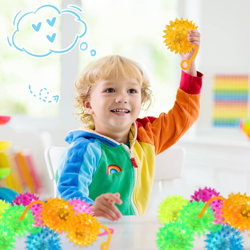 60 Sotiff Pcs Light up Ball Spiky LED Bouncy Ball Flashing Squeaky Multicolor Puffer Toy Rubber Sensory Toy Carnival