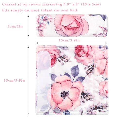 Car Seat Strap Cover for Babies, Soft Car Seat Belt Covers, Mink Car Seat Strap Shoulder Pads Girls, Pink Floral