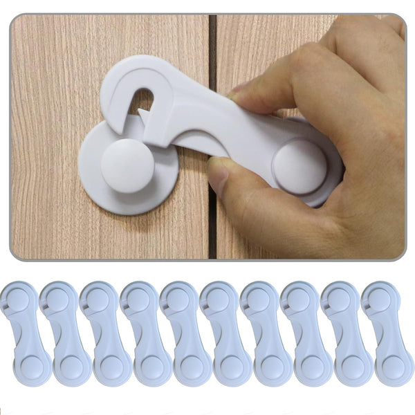 Baby Proof Cabinet Door Locks, 10 Pack Adhesive Child Safety Latches for Drawer Cupboards Fridge Closet
