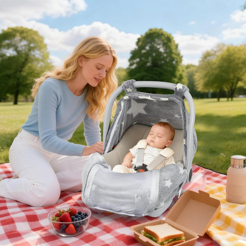 2 Car Seat Cover Baby Boys Girls, Soft Flannel Infant Carseat Cover with Zipper Windows, Star Carrier Cover Canopy Glow