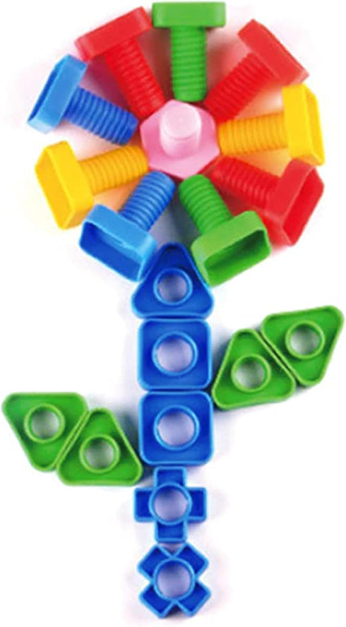 Jumbo Nuts and Bolts for Toddlers - 40 Pcs Screw Toys with Storage Tote and Book - Occupational Therapy Shape Sorter