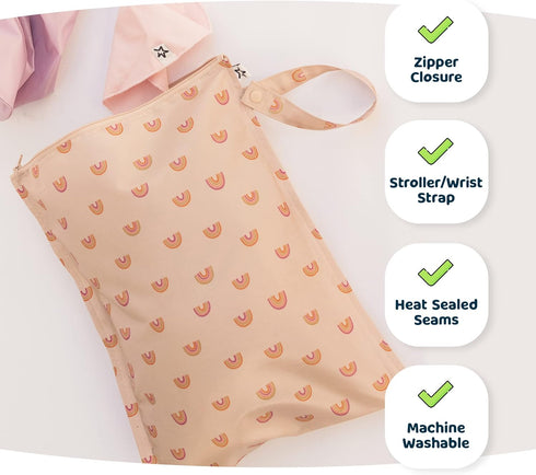 Tiny Twinkle Mess-proof Wet Bags, 2 Pack Waterproof and Washable Bag for Travel Storage, Stroller, Daycare, Baby Diapers