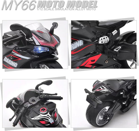Toy Motorcycle, Pull Back Motorcycle Toy with Sounds and Lights, 1:12 Scale Model for Kids, Age 3+ Birthday Supplies