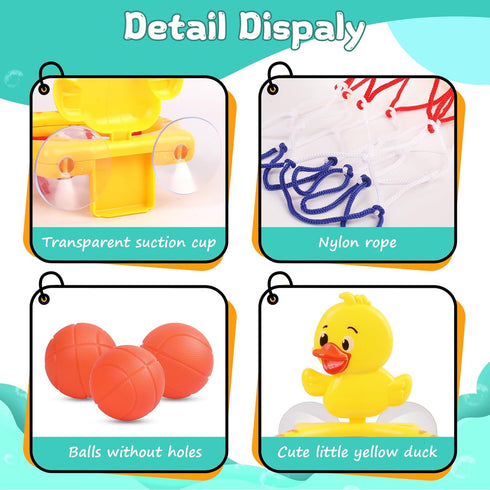 Babelshar 3 Set Bath Toys, Bathtub Basketball Hoop for Toddler Kids, Soft No Hole Balls & Bath Basketball Hoop