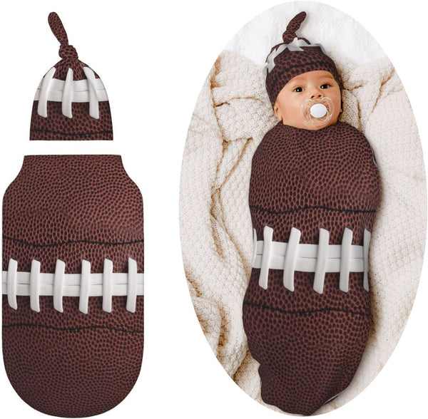 Football Swaddle Wrap, Newborn Receiving Blanket, Soft Sleeping Sack for Baby Boys Girls