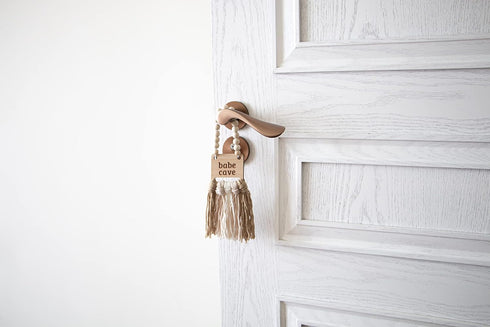 Decocove Babe Cave Sign - Wood Bead Garland - Boho Nursery Wall Decor for Girls and Boys - Neutral Home Decor - Baby