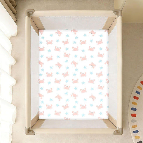 Jynexis 52x28 Crab Star White Pattern Baby Crib Sheets, Cotton Fitted Crib Sheet, Soft Breathable, Fits Standard