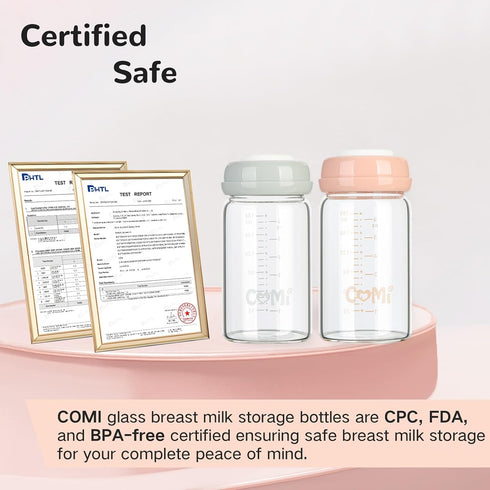 Free,4PCS (6oz,4 COMI Natural Glass Baby Bottle,Breastmilk Storage Bottle for Fridge,Wide Neck Breast Milk Container