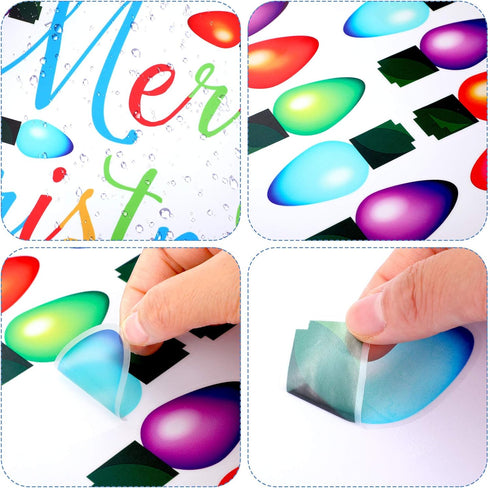 91 Pieces Christmas Wall Stickers, PVC Merry Christmas Lights Bulb Wall Decals for Decoration