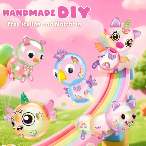 195pcs 3+ nicknack Princess Magic DIY Balloons with Pump, DIY Sticky Balloon Maker Toy Craft Kits for Kids with Bouncy