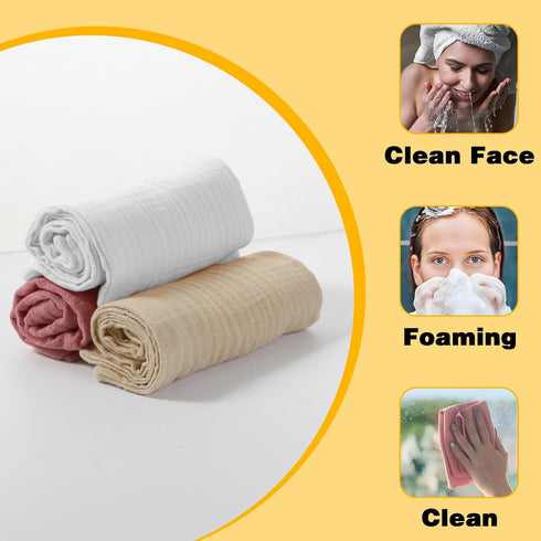Qianyu 3 Pack Soft Baby Washcloths Muslin Burp Cloths Makeup Remover Cloths Absorbent Cotton Face Towel Reusable Wash