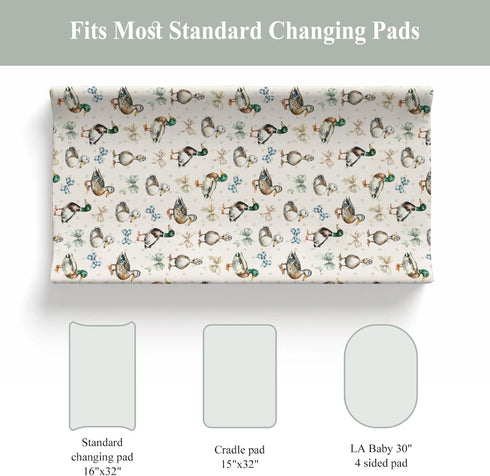 ZoUbqchY 32''16'' Vintage Duck Bows Floral Changing Pad Covers for Baby Girls Boys Green Mallard Ducks Fitted Changing
