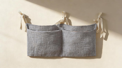 JUSTAUS Bedside hanging bag for storing baby milk bottles and blankets - Baby diaper folding bed organizer bag - Gray