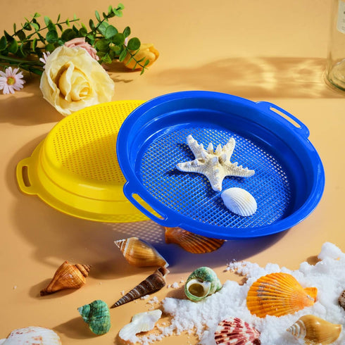 Set Bundle-4Pack(8.75x 9.75in) Sand Sifters Sieve for The Beach Sand Toys (Red, Blue, Yellow & Green) Complete Gift