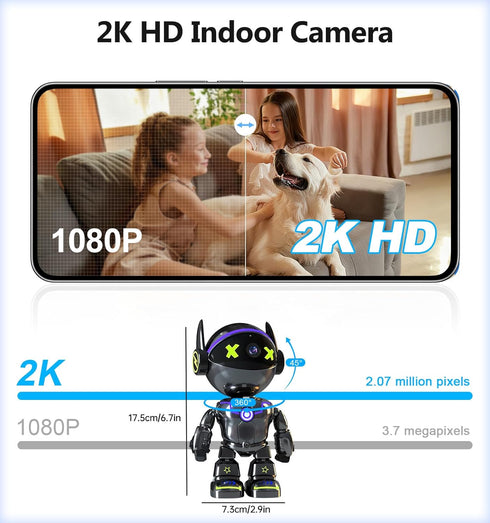 Gyliziex 2K 2.4&5Ghz 2 Cameras for Home Security Indoor Robot, Indoor Camera WiFi Wireless Pet/Nanny/Dog Camera Phone