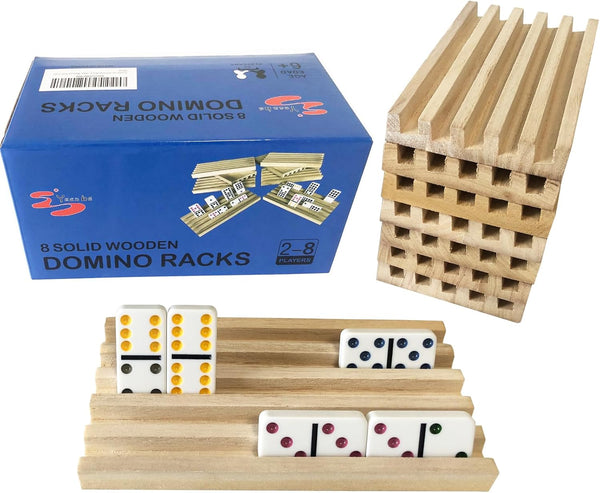 Yuanhe Domino Holder Trays Rack - Set of 8 Wooden Tiles Stand