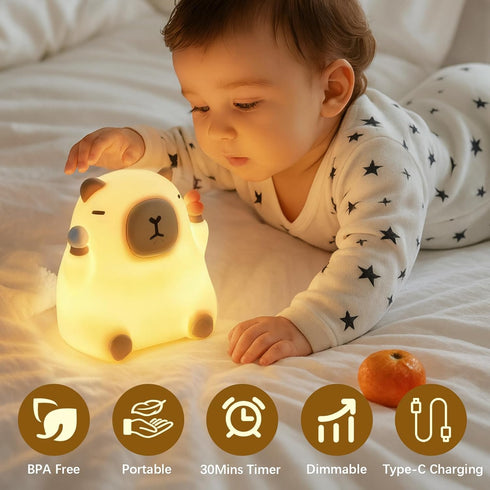 3 Dimmable Capybara Night Light for Kids, Capybara Squishy Lamp, Level Nursery Nightlight with Timer, Rechargeable Cute
