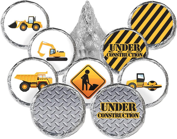 Under Construction Party Favor Stickers, Construction Birthday Chocolate Kisses Candy Stickers -