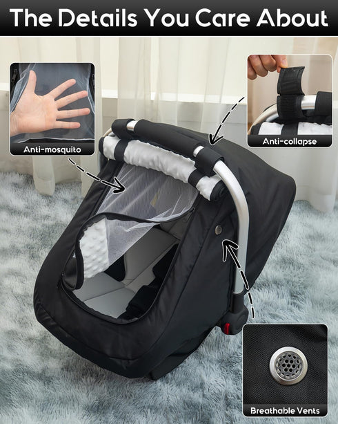 2 3D Waterproof Baby Car Seat Cover, Warm Carseat Cover for Cold Weather, Infant Car Seat Canopy with Breathable Vents