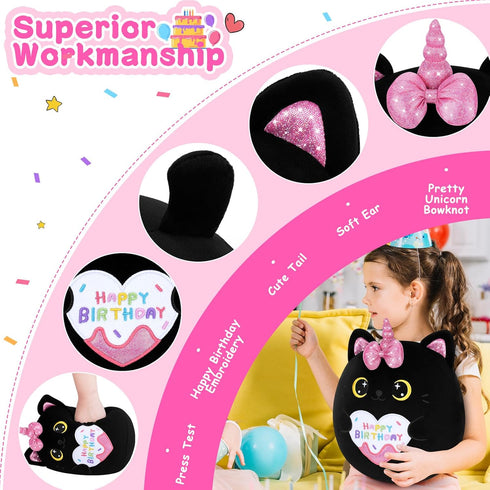 Happy Birthday Gift Black Cat Plush Toys - 11 Inch Kawaii Anime Plushie - Birthday Gifts for Kids