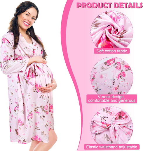 5 Mommy Mepase Pcs and Me Hospital Matching Outfits Maternity Robe Swaddle Blanket Baby Girl Boys Headband Hat for Mom