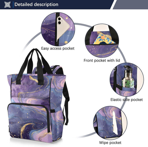 SUABO Backpack Baby Diaper Bag Purple Gold Starry Sky Large Bag Waterproof Travel Diaper Bags for Moms and Dads